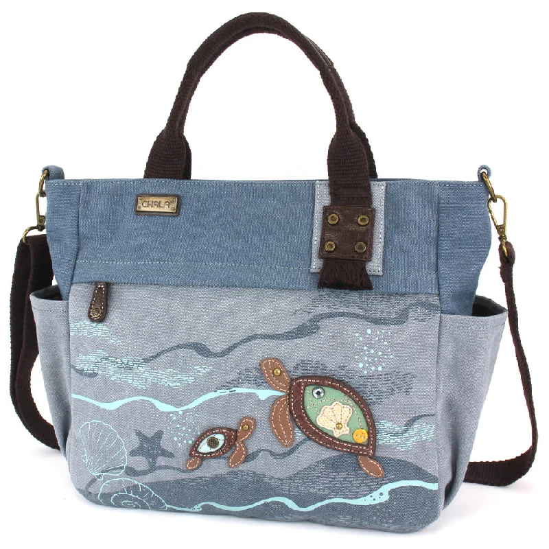 Chic Styles Canvas Print Pocket Tote - Turtles