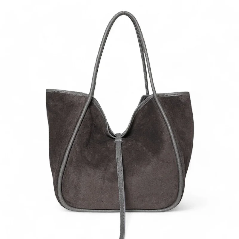 Vintage Bags For Retro And Classic Fashion Lovers Ellis Hobo Tote in Pewter Italian Leather Backed Suede with Shadow Buffalo Cowhide Vintage Bags For Retro And Classic Fashion Lovers Ellis Hobo Tote in Pewter Italian Leather Backed Suede with Shadow Buffalo Cowhide