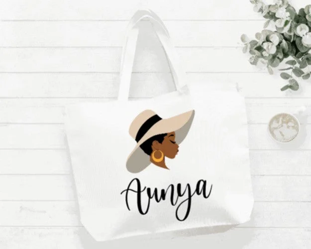 Fashion Sale Black Woman Tan Hat Large Tote Bag