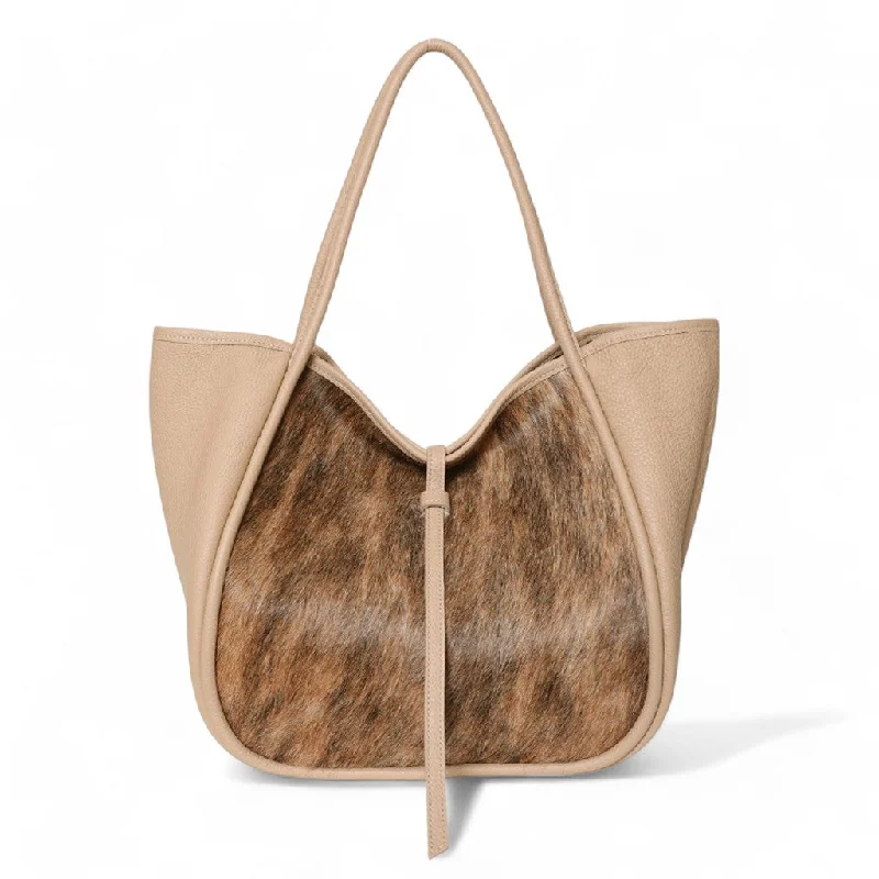 Chic Trend Collection Ellis Hobo Tote in Cappuccino Buffalo Cowhide with Light Brindle Haircow