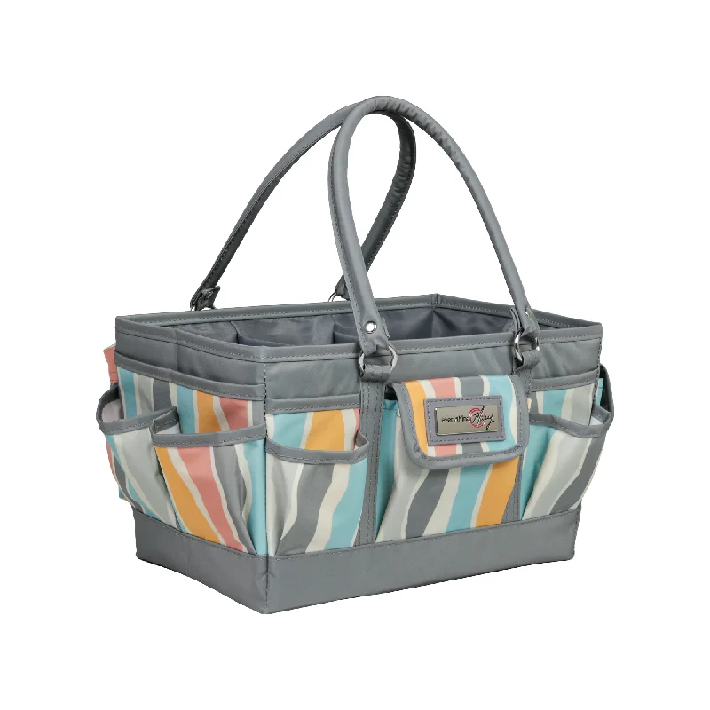 Tote Bag For Office Use Deluxe Store & Tote Craft Organizer, Grey Stripes
