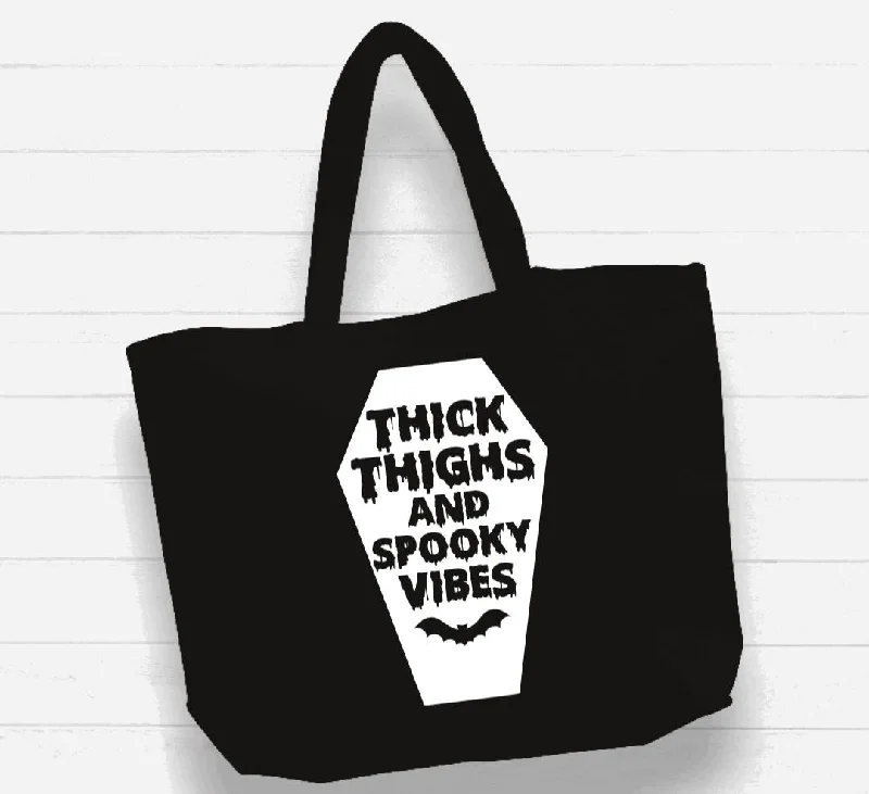 Stylish Bags For Fashion Bloggers With Promotions Beach Bag / XL Tote Bag - "thick thighs and spooky vibes" Stylish Bags For Fashion Bloggers With Promotions Beach Bag / XL Tote Bag - "thick thighs and spooky vibes"