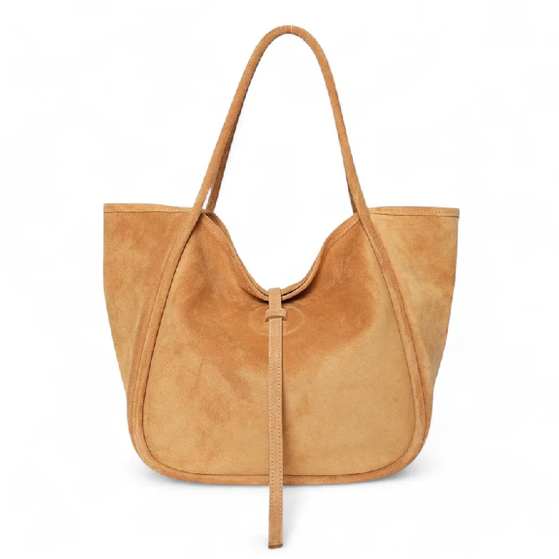 Senior Travelers Ellis Hobo Tote in Saffron Italian Leather Backed Suede