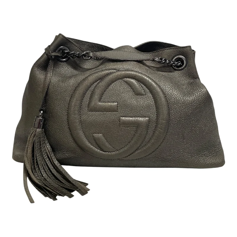 High-Quality Bags GUCCI/Hand Bag/Leather/GRY/CHAIN, METALLIC