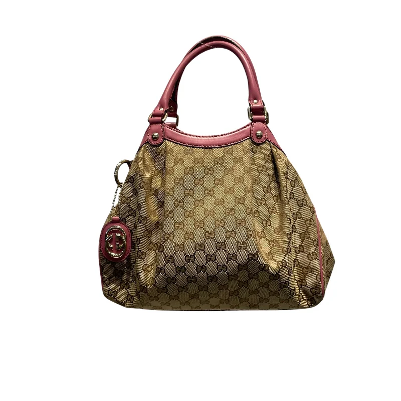 Seasonal Sale GUCCI/Hand Bag/Monogram/Cotton/BEG/sukey pink lining