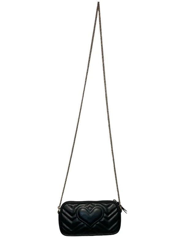 Luxury Seekers GUCCI/Cross Body Bag/Stripe/Leather/BLK/Marmont Mini