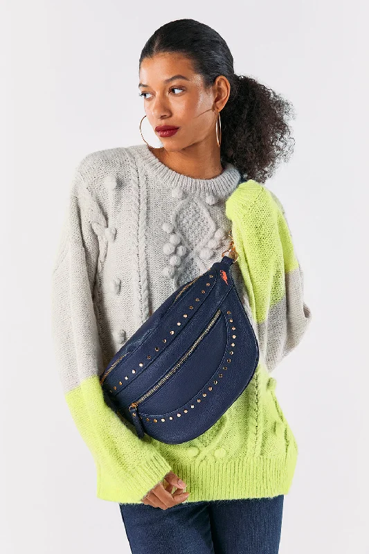 Luxury Bags For Professionals With Discounts Navy Studded Bum Bag