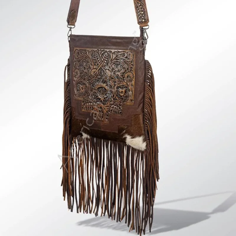 Trendy Threads American Darling Conceal Carry Brown Tooled Hide Fringe Bag