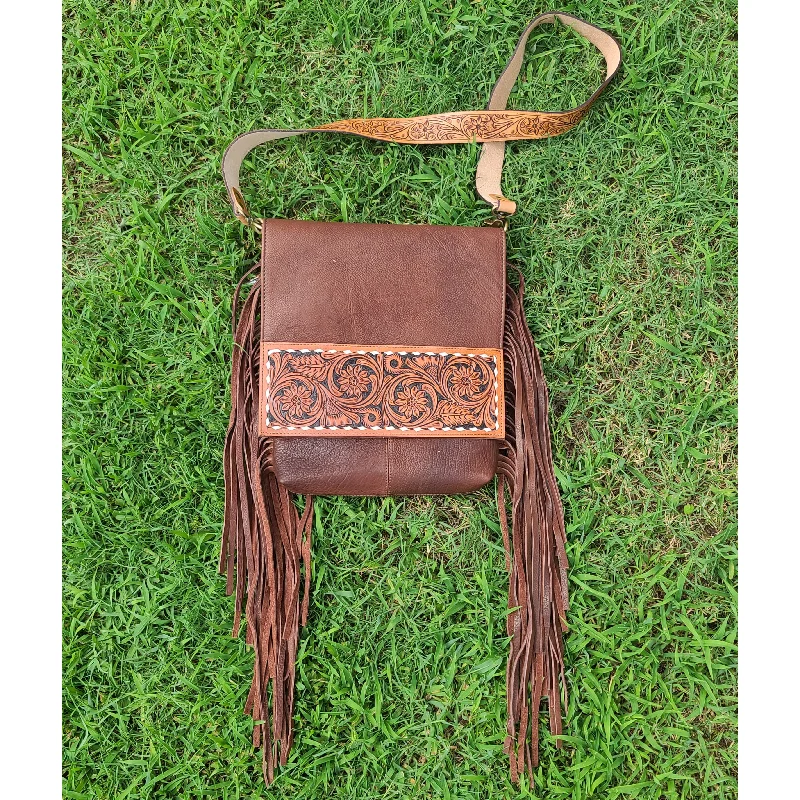 Minimalist Leather Bag For Modern Aesthetics American Darling Conceal Carry Floral Leather Fringe Bag