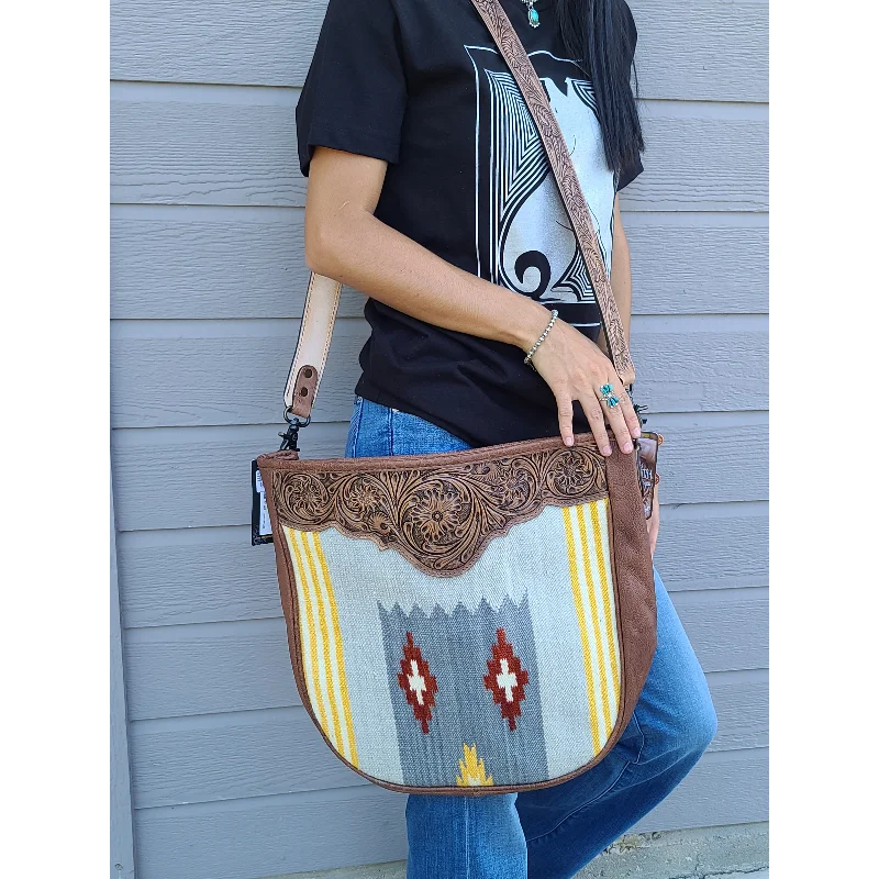 You'll Love Us Because American Darling Grey/Yellow Blanket Tooled Leather Bag