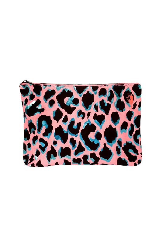 Cyber Monday Discounts On Bags Coral with Turquoise and Black Shadow Leopard Large Swag Bag