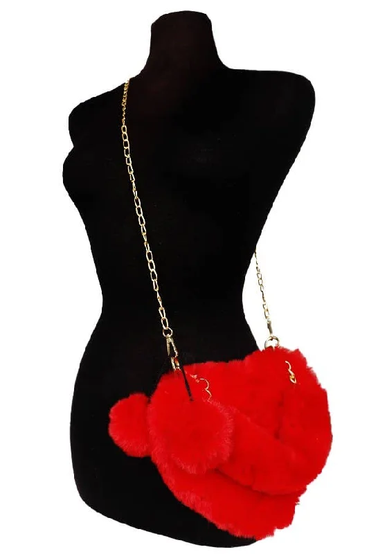 Handbag For Fashion Instant Shipping! Heart Shaped Faux Fur Bag