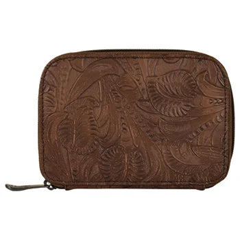 Luxury Bags Justin Jewelry Case Brown Tooled