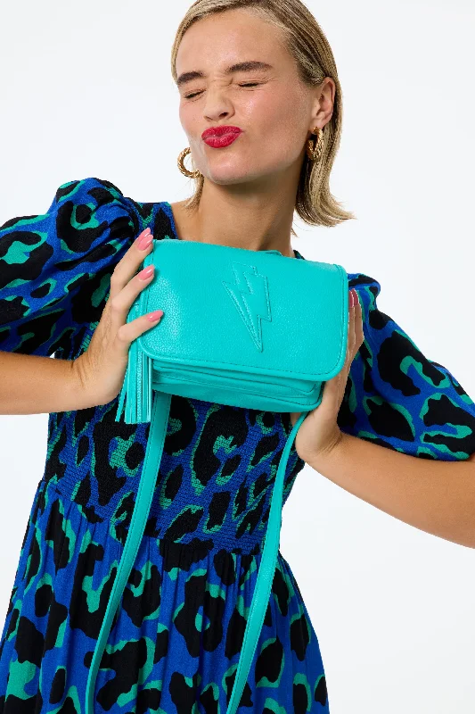Chic And Clearance-Priced Tote Bags Turquoise Twin Compartment Cross Body Bag