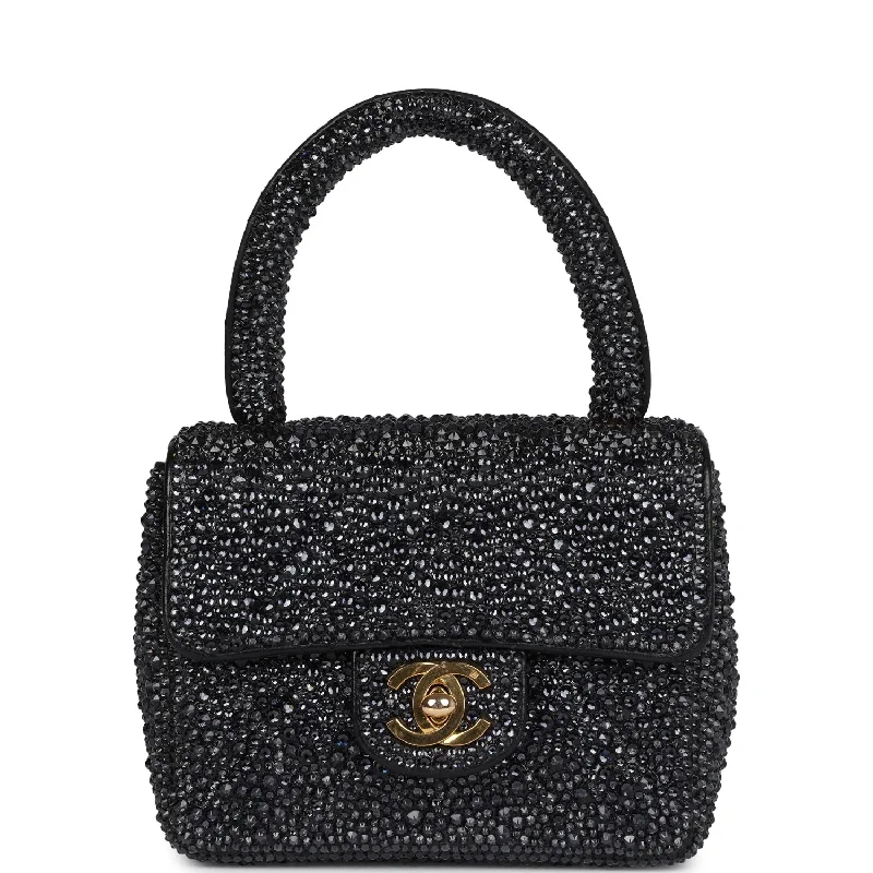 Discounted Designer Bags For Clearance Events Custom Black Swarovski Crystal Vintage Chanel Mini Kelly Flap Bag Black Lambskin Gold Hardware Discounted Designer Bags For Clearance Events Custom Black Swarovski Crystal Vintage Chanel Mini Kelly Flap Bag Black Lambskin Gold Hardware