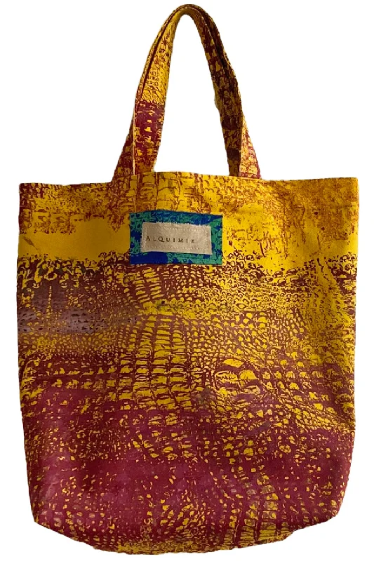Eco-Friendly Bags With Discounts Hand Dyed & Printed Canvas Tote - Gold & Red Alligator Eco-Friendly Bags With Discounts Hand Dyed & Printed Canvas Tote - Gold & Red Alligator