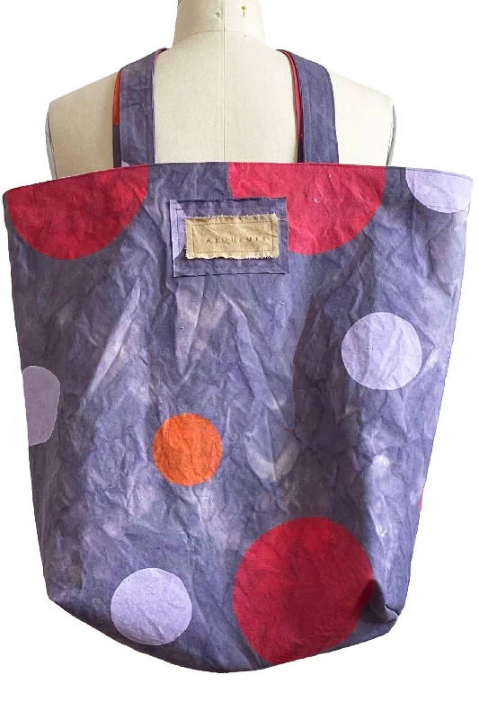 Customizable Bags For Personalized Style Hand Dyed & Printed Canvas Tote - Purple Dot Print Customizable Bags For Personalized Style Hand Dyed & Printed Canvas Tote - Purple Dot Print