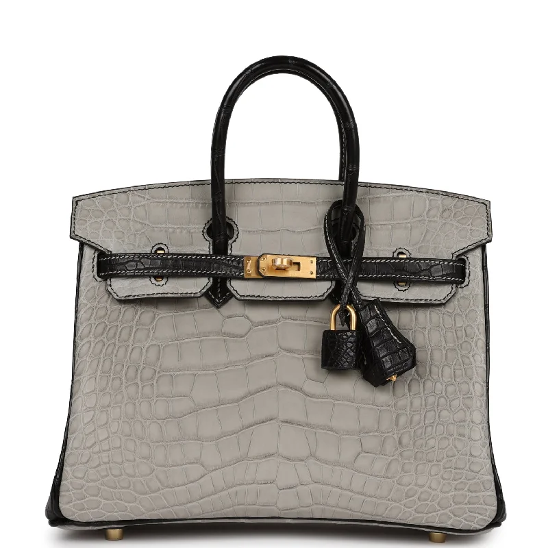 Rustic Bags For Outdoor And Nature-Inspired Looks Hermes Special Order (HSS) Birkin 25 Gris Perle and Black Matte Alligator Mississippienis Brushed Gold Hardware Rustic Bags For Outdoor And Nature-Inspired Looks Hermes Special Order (HSS) Birkin 25 Gris Perle and Black Matte Alligator Mississippienis Brushed Gold Hardware