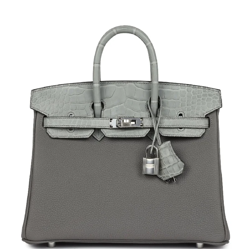 Discounted Designer Bags For Clearance Sale Hermes Birkin 25 Gris Meyer Togo and Gris Ciment Matte Alligator Touch Palladium Hardware Discounted Designer Bags For Clearance Sale Hermes Birkin 25 Gris Meyer Togo and Gris Ciment Matte Alligator Touch Palladium Hardware