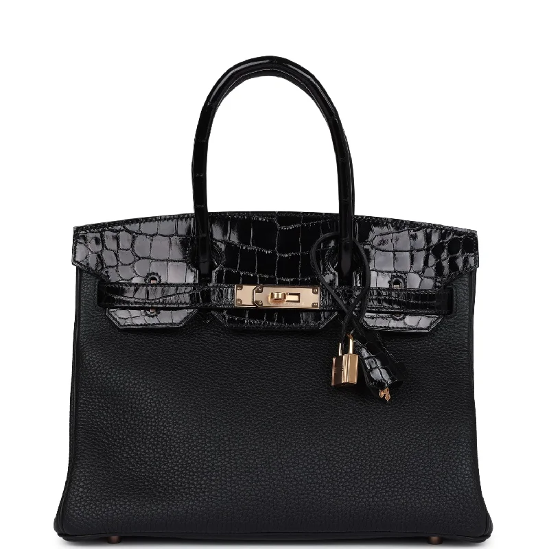 Chic Bags For Office Professionals And Urban Dwellers Hermes Birkin 30 Black Shiny Niloticus Crocodile and Togo Touch Rose Gold Hardware Chic Bags For Office Professionals And Urban Dwellers Hermes Birkin 30 Black Shiny Niloticus Crocodile and Togo Touch Rose Gold Hardware