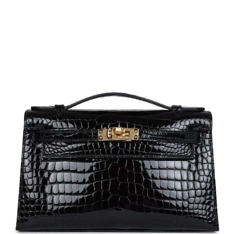 Tote Bag For Office Use Hermes Kelly Pochette Black Shiny Porosus Crocodile Gold Hardware Tote Bag For Office Use Hermes Kelly Pochette Black Shiny Porosus Crocodile Gold Hardware