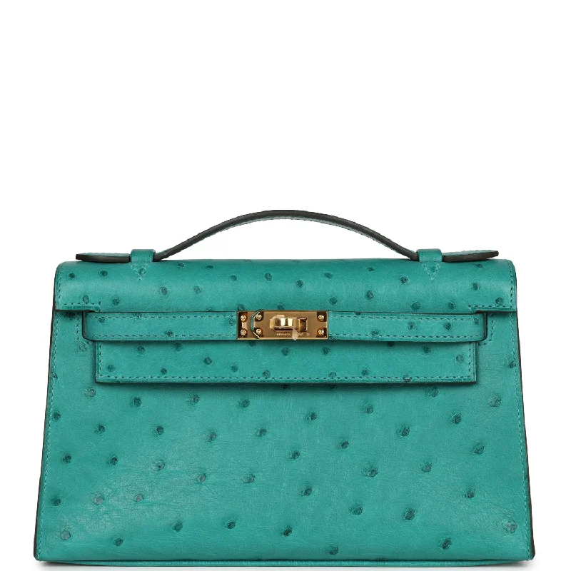 Uxury Designer Handbag Brands Hermes Kelly Pochette Vert Verone Ostrich Gold Hardware Uxury Designer Handbag Brands Hermes Kelly Pochette Vert Verone Ostrich Gold Hardware