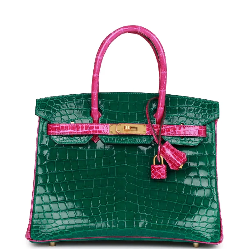 Eco-Friendly And Discounted Bags Hermes Special Order (HSS) Birkin 30 Emerald and Rose Scheherazade Shiny Niloticus Crocodile Brushed Gold Hardware Eco-Friendly And Discounted Bags Hermes Special Order (HSS) Birkin 30 Emerald and Rose Scheherazade Shiny Niloticus Crocodile Brushed Gold Hardware