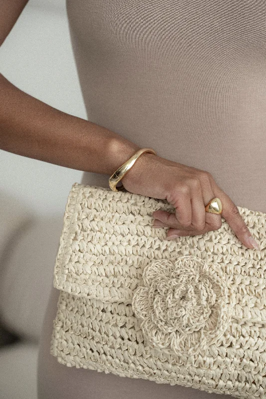 Discounted Designer Bags For Clearance Sale Ivory Woven Rose Clutch