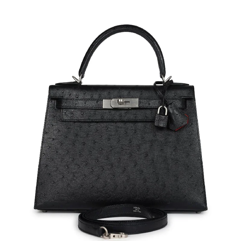 Vintage Bags For Retro And Classic Fashion Lovers Pre-owned Hermes Special Order (HSS) Kelly Sellier 28 Black Ostrich Verso Brushed Palladium Hardware Vintage Bags For Retro And Classic Fashion Lovers Pre-owned Hermes Special Order (HSS) Kelly Sellier 28 Black Ostrich Verso Brushed Palladium Hardware
