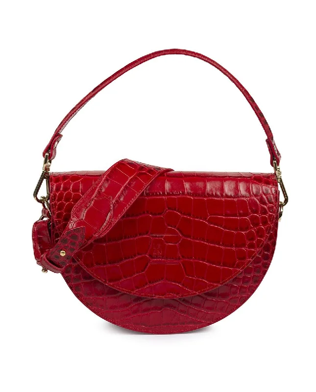 Black Friday Deals On Stylish Handbags Crocodile print Leather saddle bag - Red