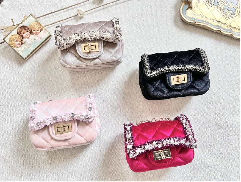 Discounted Designer Bags For Clearance Sale Velvet Tweed Lace Trim Handbag