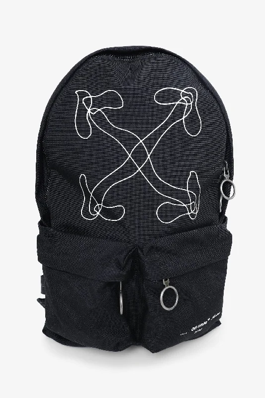 Lightweight And Functional Bags For Travel And Work Off-White Black Double Front Pocket Abstract Arrows Backpack Lightweight And Functional Bags For Travel And Work Off-White Black Double Front Pocket Abstract Arrows Backpack