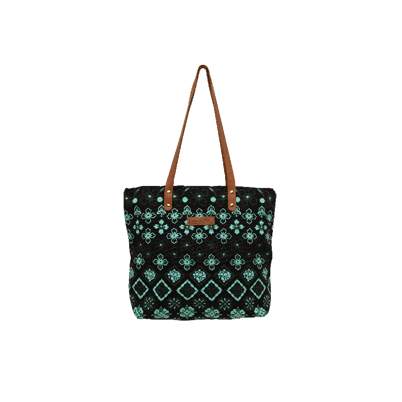 Black Canvas Dark Green Teal Tile Print