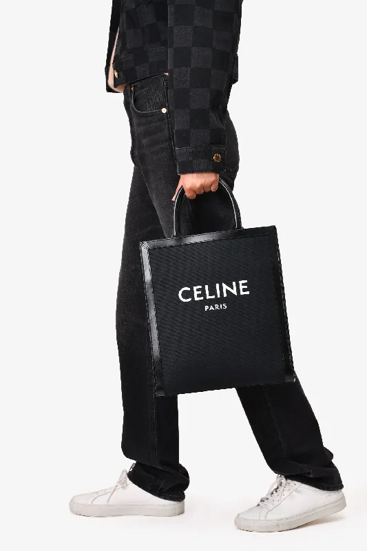 Tote Bag For Everyday Use Celine Black Canvas/Leather Vertical Cabas Tote with Strap Tote Bag For Everyday Use Celine Black Canvas/Leather Vertical Cabas Tote with Strap