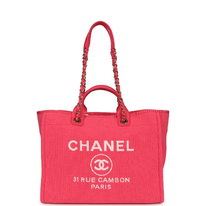 Limited Edition Bags For Collectors Chanel Medium Deauville Shopping Tote Hot Pink Canvas Light Gold Hardware Limited Edition Bags For Collectors Chanel Medium Deauville Shopping Tote Hot Pink Canvas Light Gold Hardware