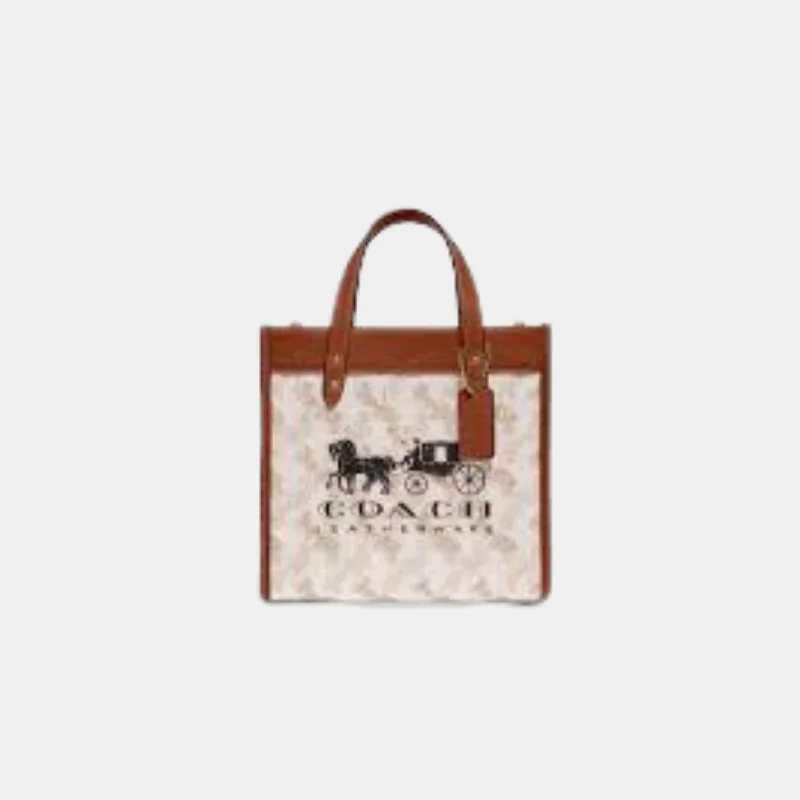 Uxury Designer Handbag Brands Coach Cream Square Field Tote With Horse And Carriage Print And Carriage Badge Uxury Designer Handbag Brands Coach Cream Square Field Tote With Horse And Carriage Print And Carriage Badge