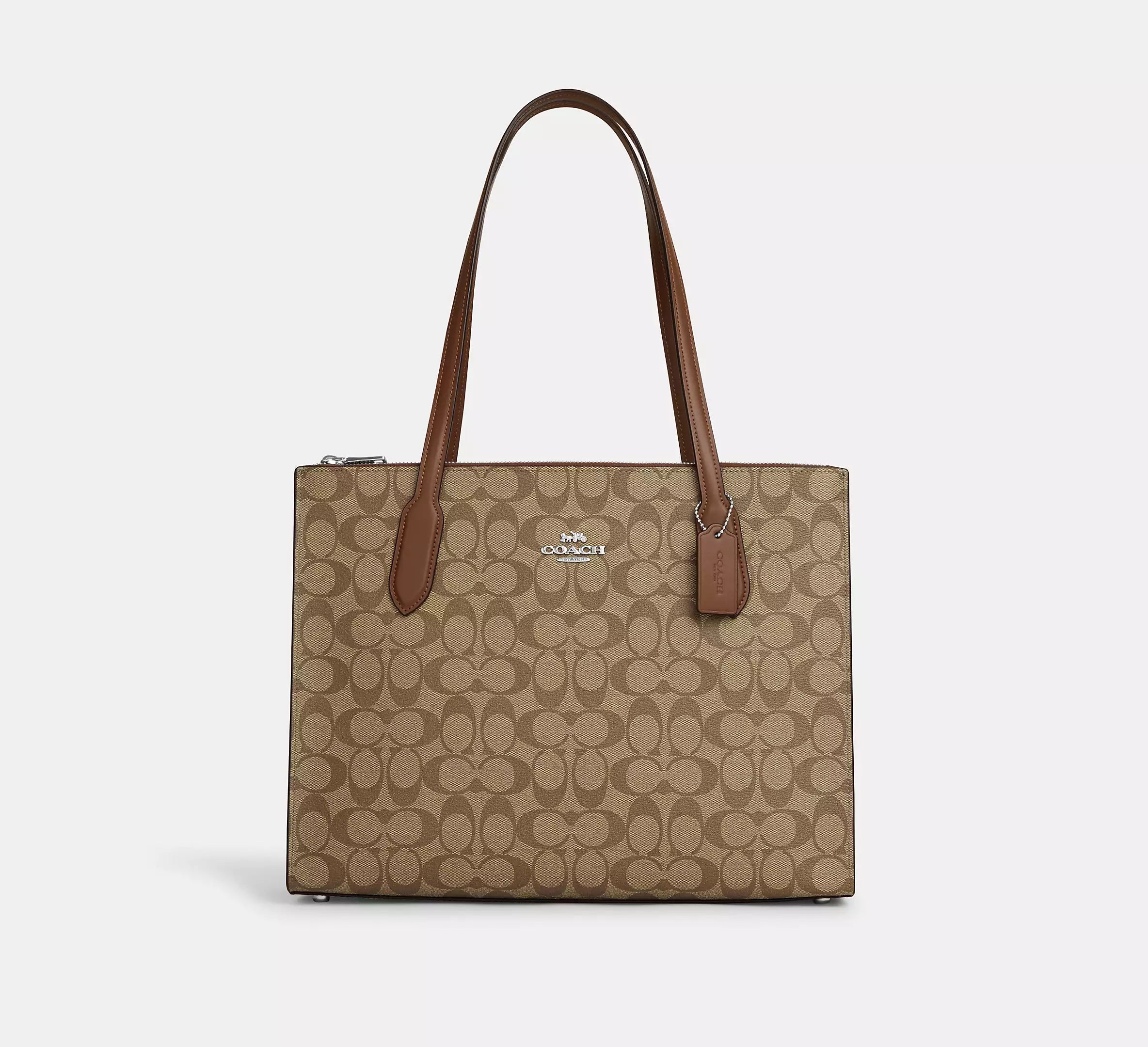 Lightweight Bags For Senior Travelers Coach Nina Tote in Signature Canvas Silver/Khaki Saddle Lightweight Bags For Senior Travelers Coach Nina Tote in Signature Canvas Silver/Khaki Saddle