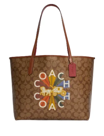 Luxury Bags On Sale Coach Reversible City Tote in Signature Canvas With Coach Radial Rainbow Luxury Bags On Sale Coach Reversible City Tote in Signature Canvas With Coach Radial Rainbow