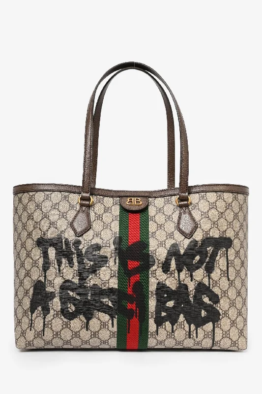 Cozy Handbags With Clearance Prices Gucci X Balenciaga Brown BB Supreme Ophidia 'This is Not a Gucci Bag' Printed Shopping Tote Cozy Handbags With Clearance Prices Gucci X Balenciaga Brown BB Supreme Ophidia 'This is Not a Gucci Bag' Printed Shopping Tote