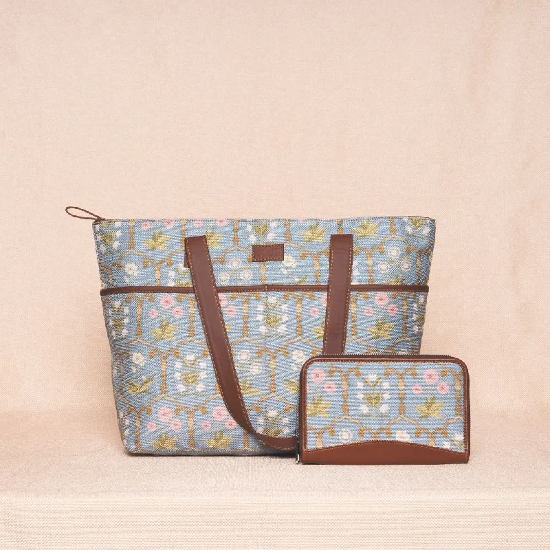High-Quality Bags Jaipur Fresco Blue- Tote Bag & Chain Wallet Combo