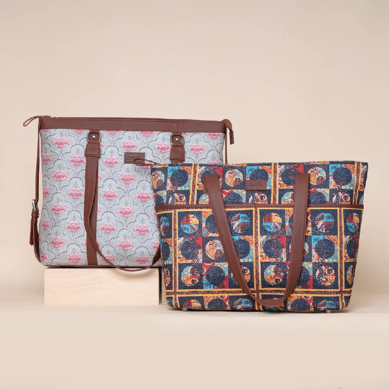 Bags With Limited-Time Deals Karur Aquamarine Floral Motif and African Art - Office Bag & Tote Bag Combo Bags With Limited-Time Deals Karur Aquamarine Floral Motif and African Art - Office Bag & Tote Bag Combo
