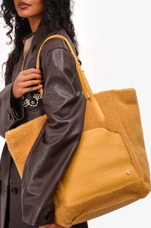Handbag For Women Loro Piana Mustard Yellow Shearling/Leather Large 'Sesia' Tote Bag Handbag For Women Loro Piana Mustard Yellow Shearling/Leather Large 'Sesia' Tote Bag