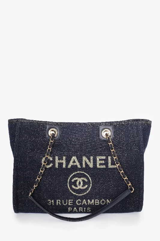Versatile Bags That Suit Any Outfit Or Event Pre-Loved Chanel™ 2018-19 Navy Glitter Canvas Deauville Tote Bag Versatile Bags That Suit Any Outfit Or Event Pre-Loved Chanel™ 2018-19 Navy Glitter Canvas Deauville Tote Bag