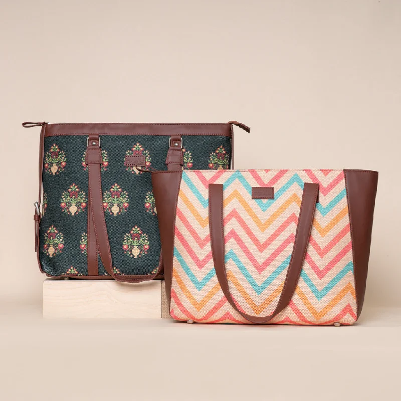 Durable And Cheap Bags Royal Green Mogra Print & WavBeach - Office Bag & Side Tote Bag Combo Durable And Cheap Bags Royal Green Mogra Print & WavBeach - Office Bag & Side Tote Bag Combo