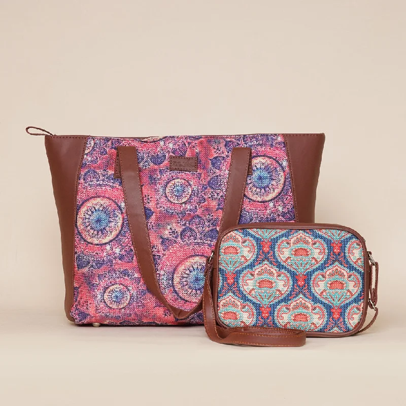 Customizable Bags For Personalized Style Space Chakra & Kovil Blue - Side Tote Bag & Sling Bag Combo Customizable Bags For Personalized Style Space Chakra & Kovil Blue - Side Tote Bag & Sling Bag Combo