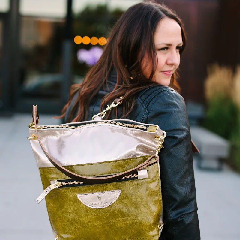 Affordable Bags For Budget Shoppers Urban Edge Collection | Backpack Shoulder Tote | Champagne Steel + Olive Leaf Affordable Bags For Budget Shoppers Urban Edge Collection | Backpack Shoulder Tote | Champagne Steel + Olive Leaf