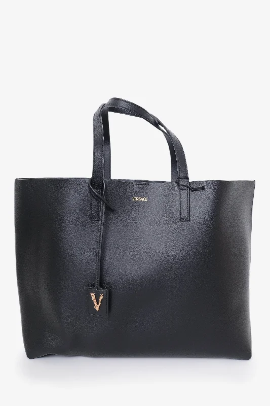 Cyber Monday Discounts On Bags Versace Black Leather Virtus Logo Detailed Tote Bag with Pouch Cyber Monday Discounts On Bags Versace Black Leather Virtus Logo Detailed Tote Bag with Pouch