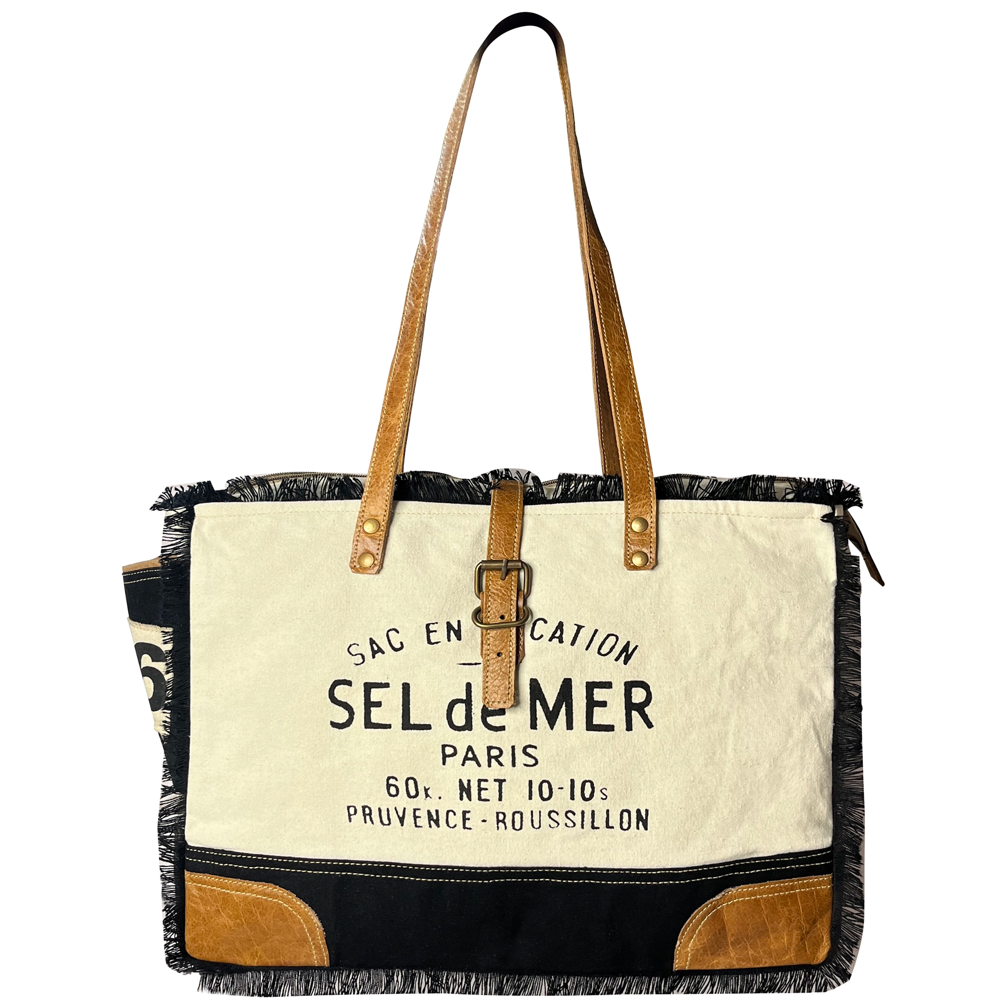 Clearance-Priced Bags Leather Canvas Tote Bag for Women - Sel de Mer French-Inspired Shoulder Bag, Black Clearance-Priced Bags Leather Canvas Tote Bag for Women - Sel de Mer French-Inspired Shoulder Bag, Black