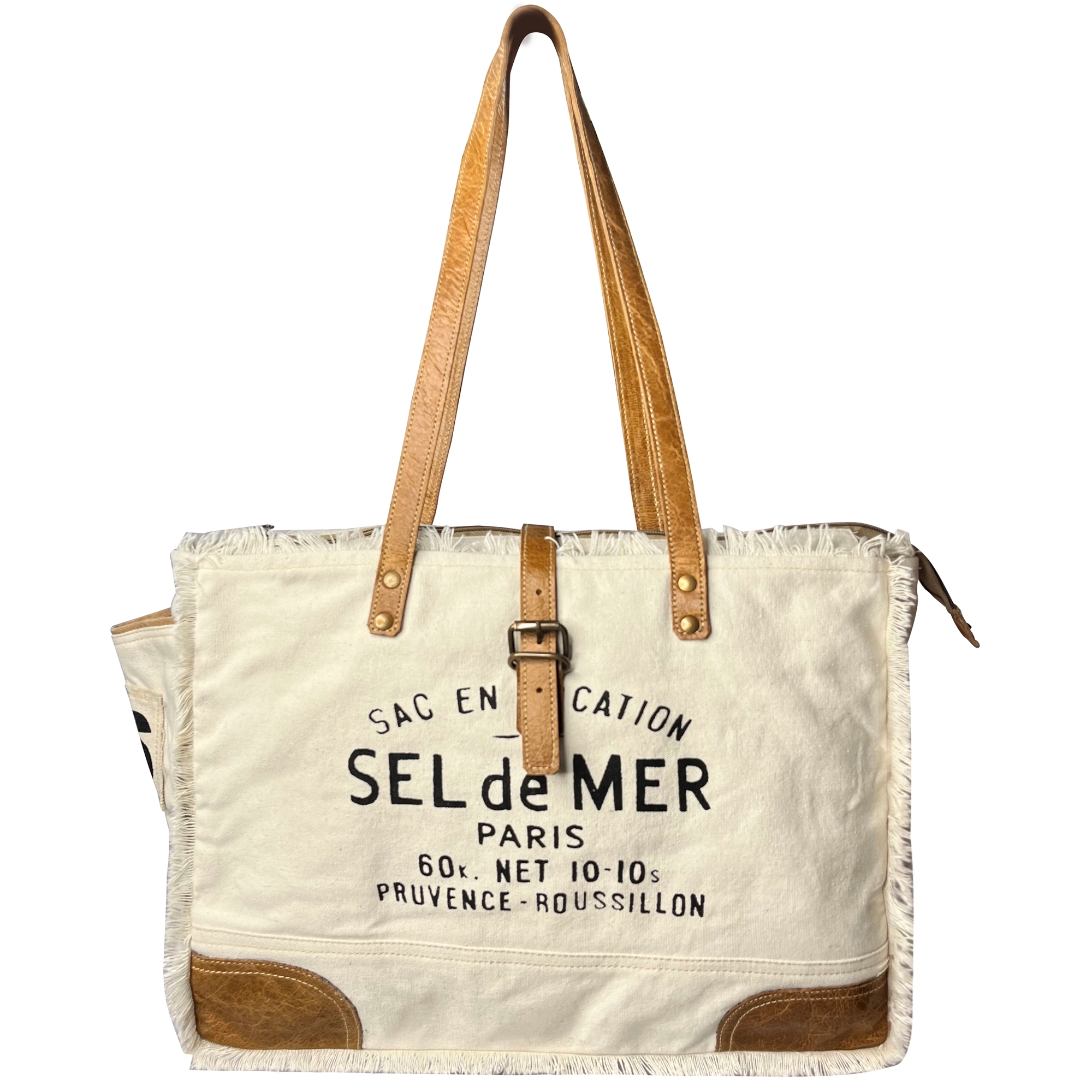 Spacious And Discounted Bags Leather Canvas Tote Bag for Women - Sel de Mer French-Inspired Shoulder Bag, White Spacious And Discounted Bags Leather Canvas Tote Bag for Women - Sel de Mer French-Inspired Shoulder Bag, White