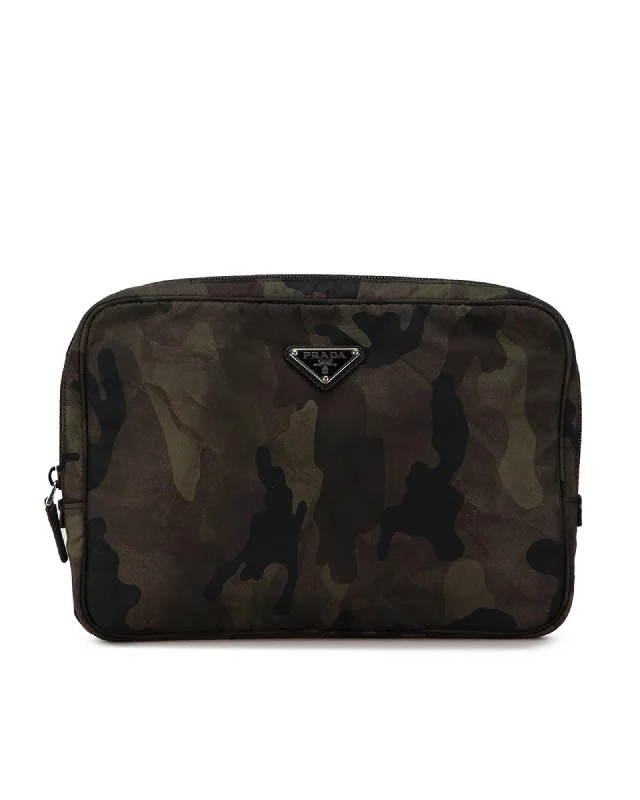 Luxury Bags With Premium Materials And Craftsmanship Nylon Camouflage Canvas Clutch Bag with Triangle Logo Plate Luxury Bags With Premium Materials And Craftsmanship Nylon Camouflage Canvas Clutch Bag with Triangle Logo Plate